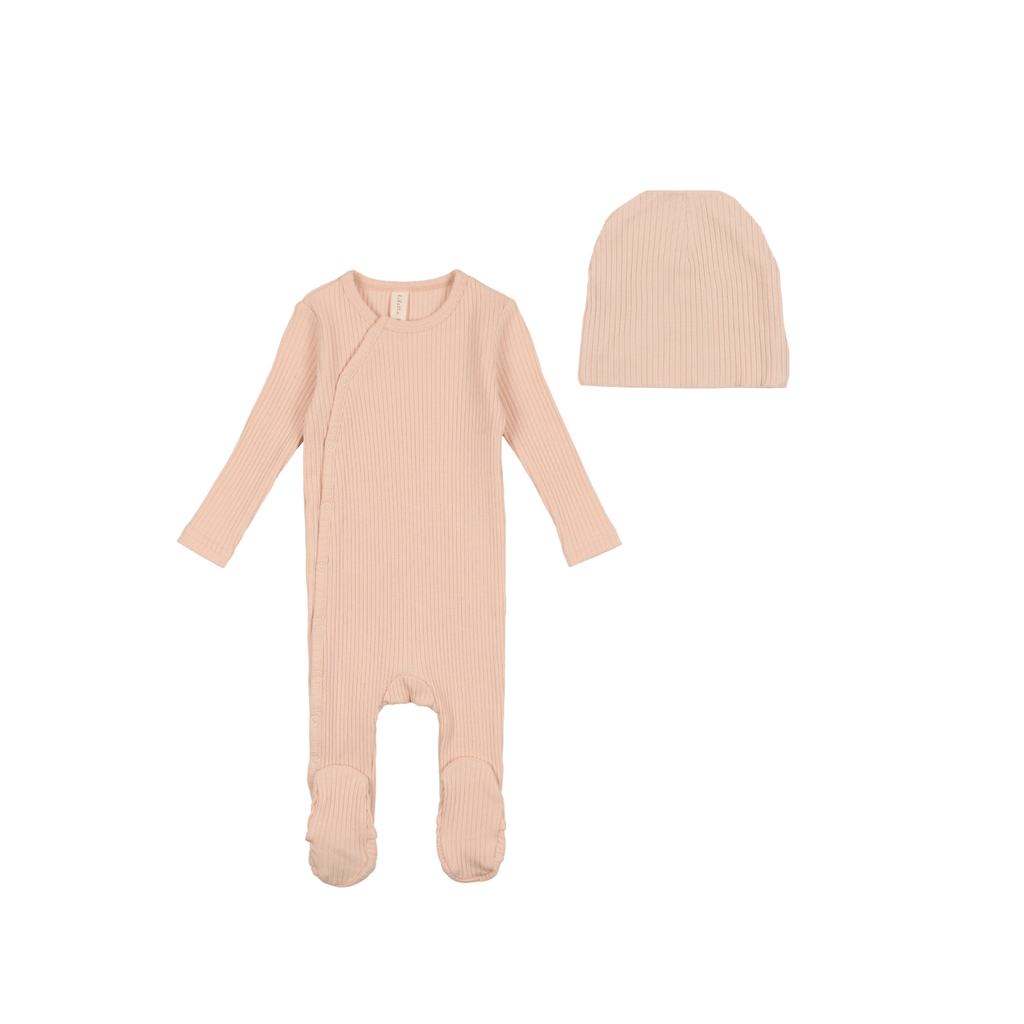 Lilette by Lil Legs Footie Jellybeanzkids Lillete Side Snap Rib Footie With Beanie- Peach