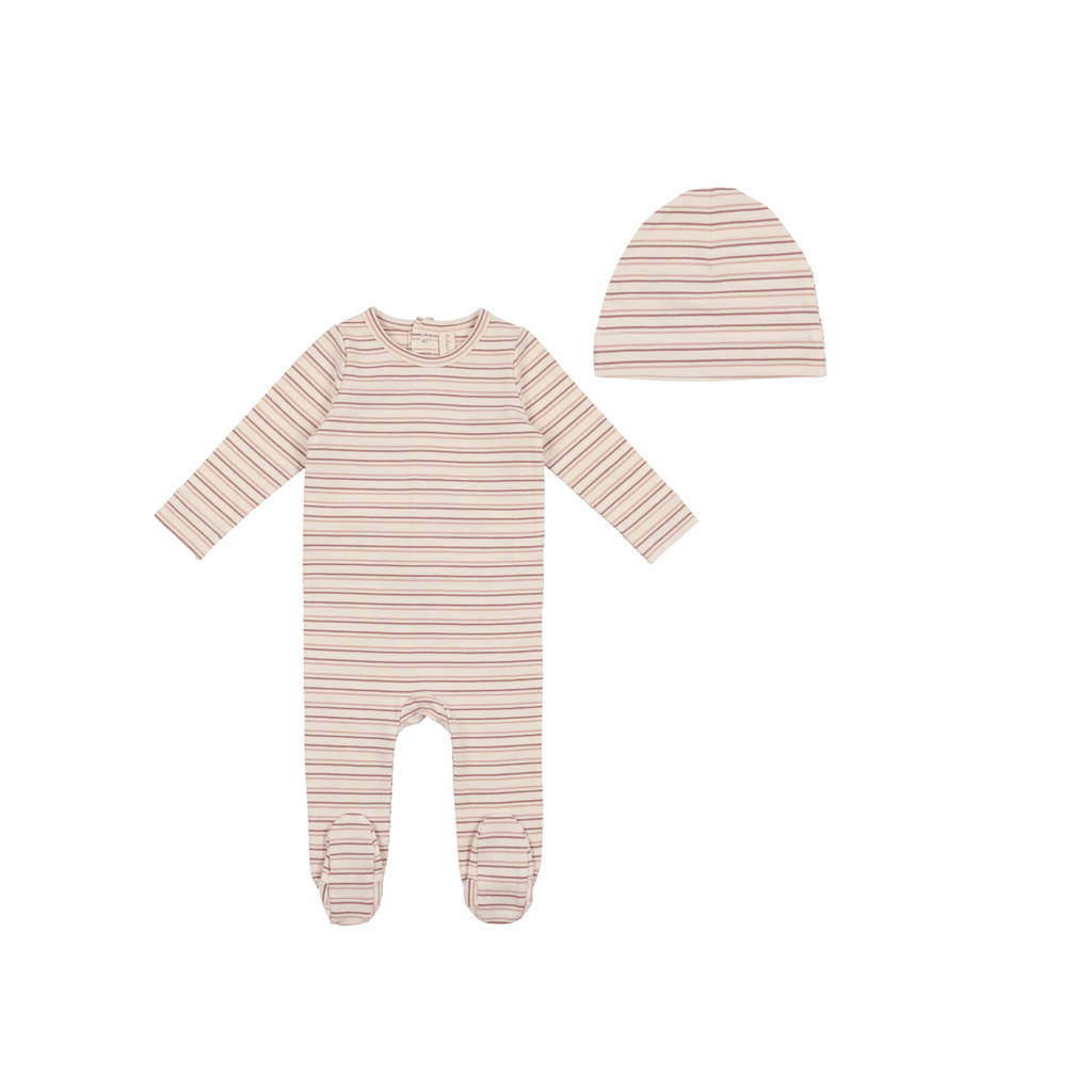 Lilette by Lil Legs Footie Jellybeanzkids Lillete Signature Stripe Footie with Beanie- Roseberry