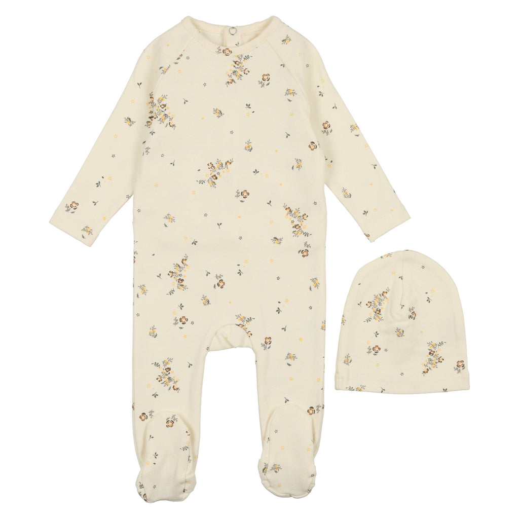 Mema Knits Footie Jellybeanzkids Mema Knits Floral Footie with Beanie- White