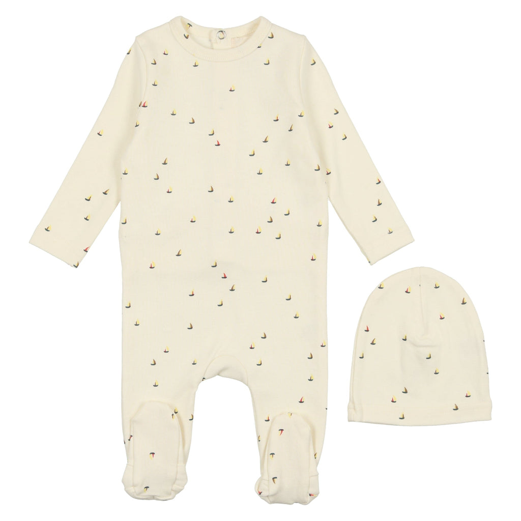 Mema Knits Footie Jellybeanzkids Mema Knits Sailboat Footie with Beanie - White