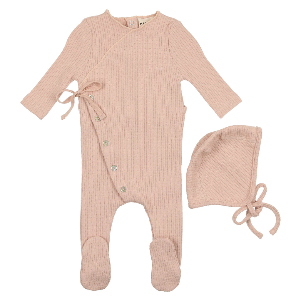 Mema Knits Footie Jellybeanzkids Mema Knits Textured Knit Footie with Bonnet-Rose