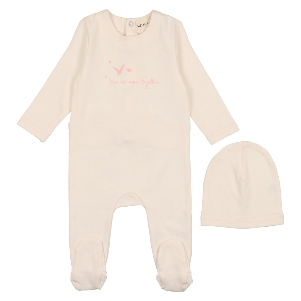 Mema Knits Footie Jellybeanzkids Mema Knits Worded Footie with Beanie-Pink