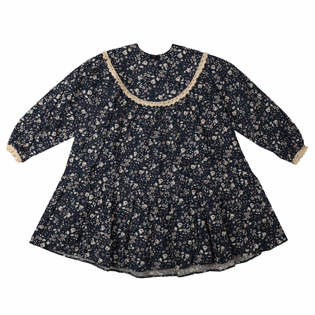 Noma Dress Jellybeanzkids Noma Lace Yolk Floral 3/4 Sleeve Dress- Navy