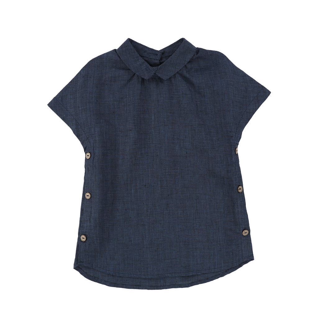 Noma Shirt Jellybeanzkids Noma Mini Houndstooth Side Button Shirt- Navy