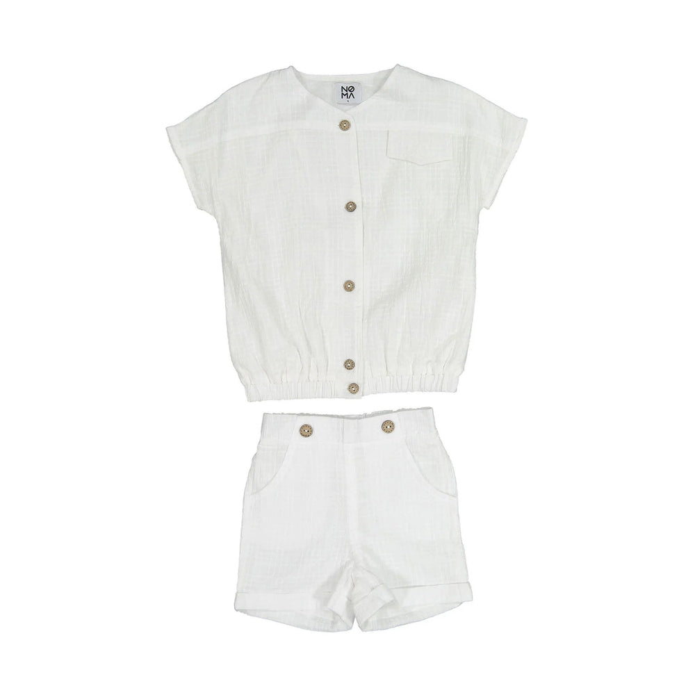 Noma Shirt Jellybeanzkids Noma Plaid Texture Muslin Button Shirt- White