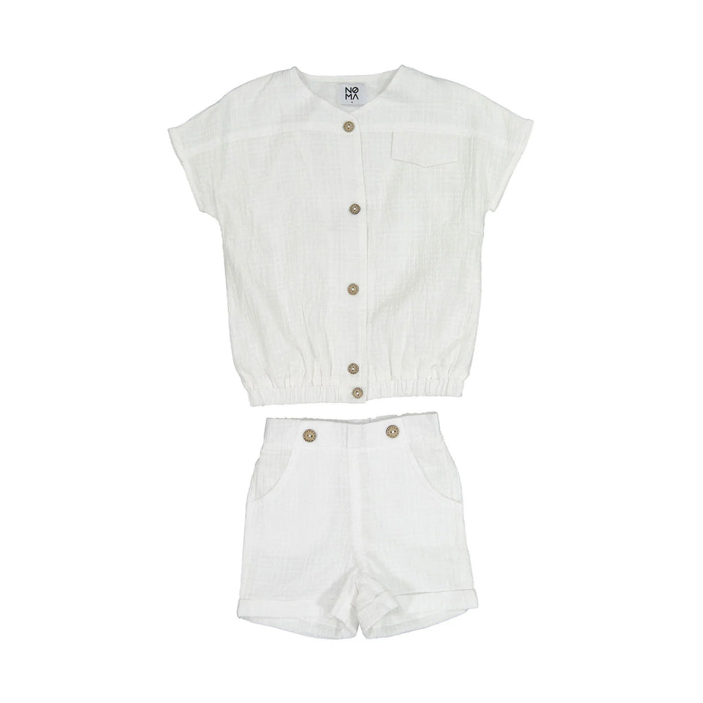 Noma Shirt Jellybeanzkids Noma Plaid Texture Muslin Button Shirt- White