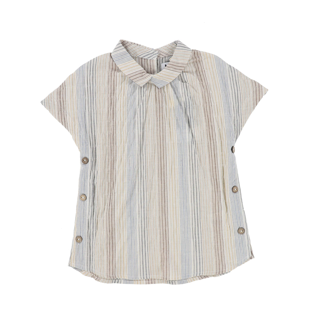 Noma Shirt Jellybeanzkids Noma Striped Side Button Shirt- Powder/Cinnamon