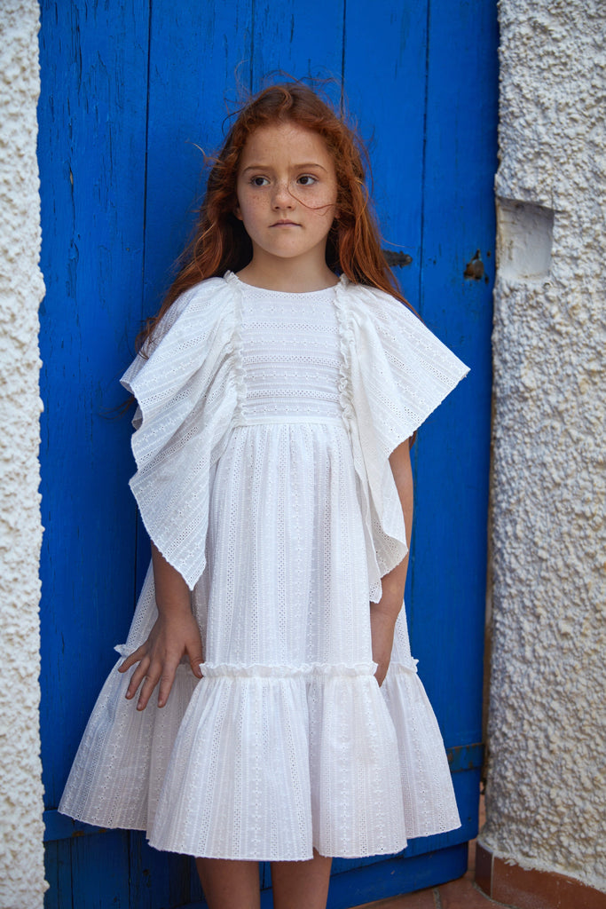 Nueces Dress Jellybeanzkids Nueces Embroidery Vera Midi Dress- White