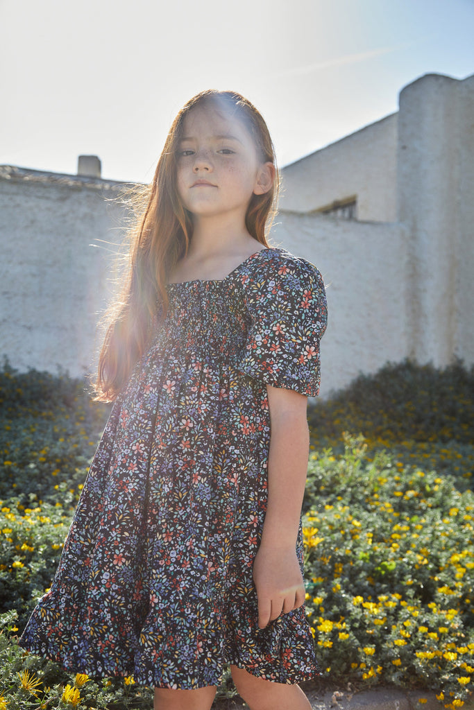 Nueces Dress Jellybeanzkids Nueces Flowers Denia Puff Sleeve Dress