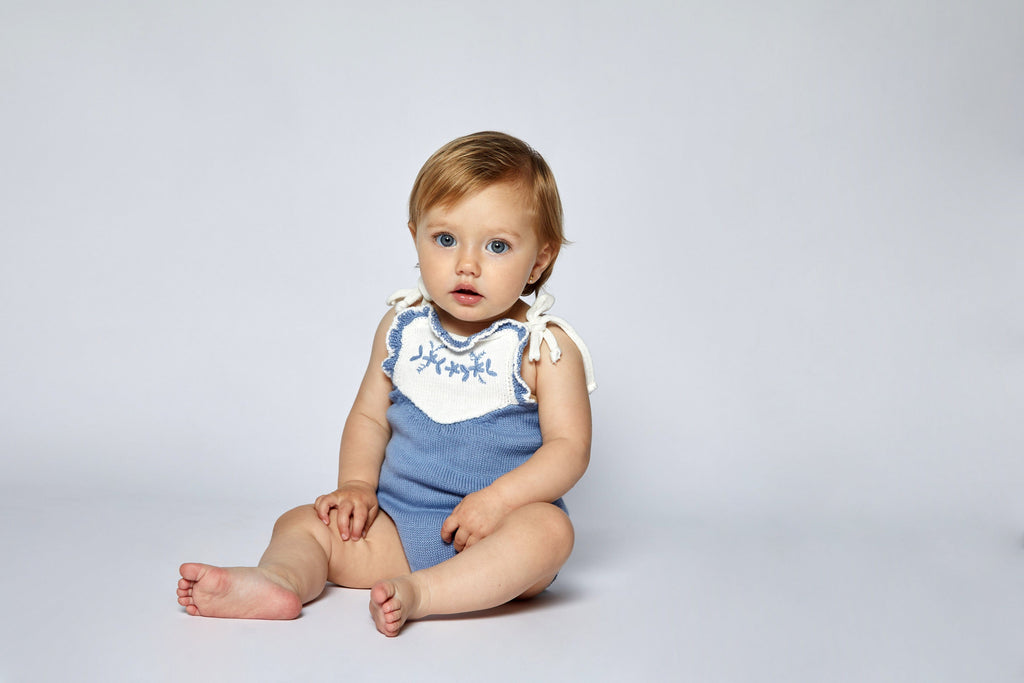 Nueces Romper Jellybeanzkids Nueces Embroidered Romper- Dusty Blue