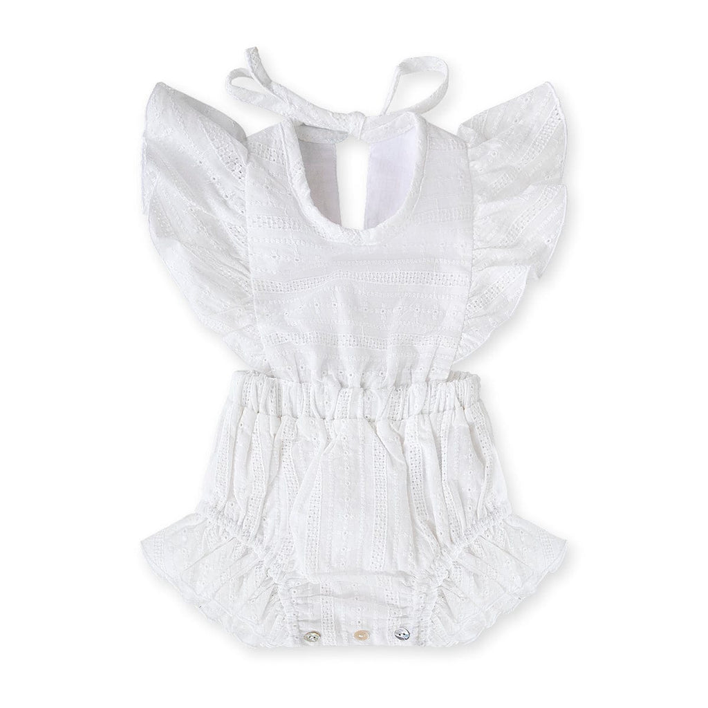 Nueces Romper Jellybeanzkids Nueces Embroidery Mojacar Baby Romper- Blanco