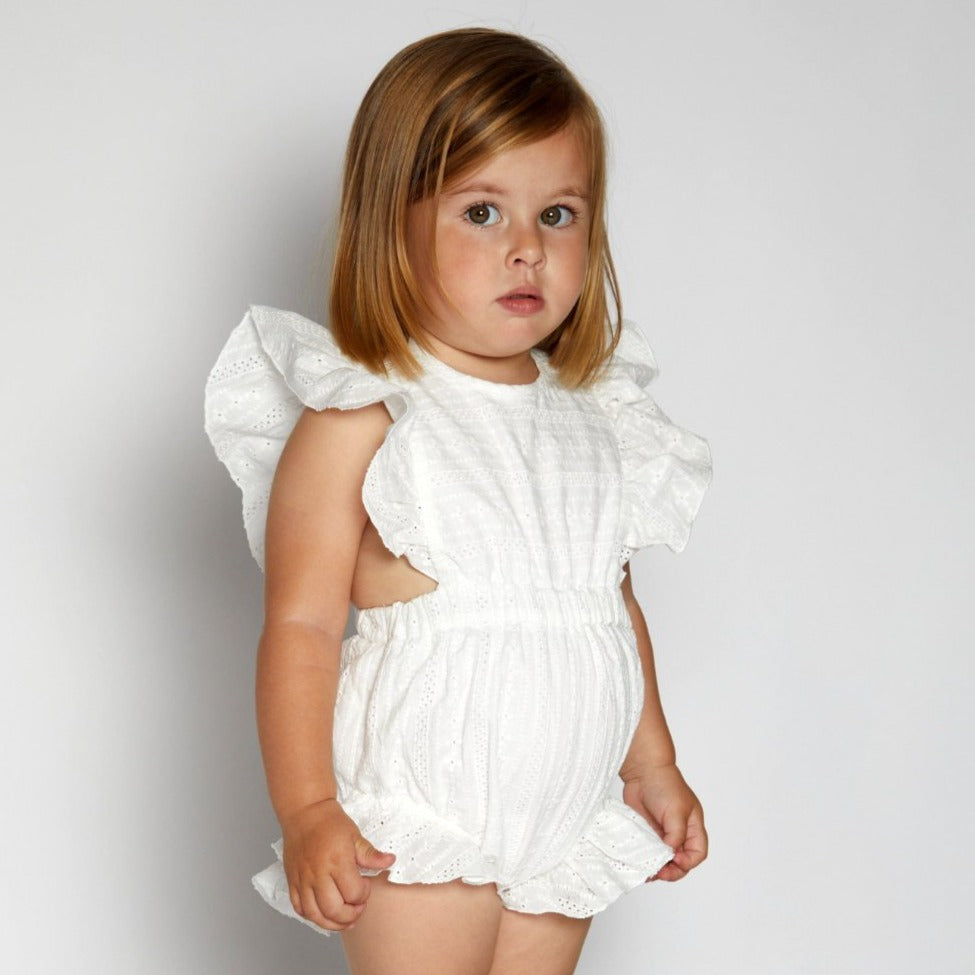 Nueces Romper Jellybeanzkids Nueces Embroidery Mojacar Baby Romper- White