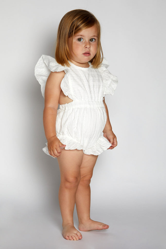 Nueces Romper Jellybeanzkids Nueces Embroidery Mojacar Baby Romper- White