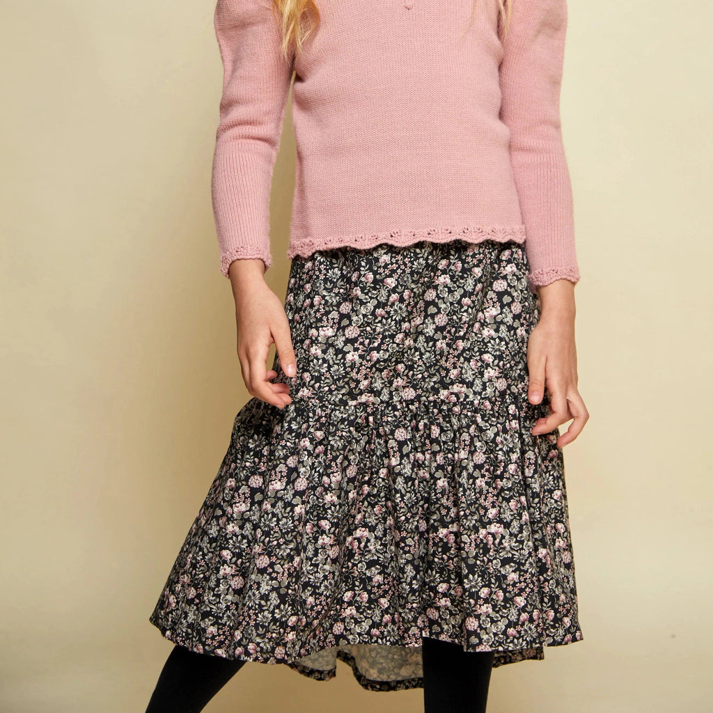 Nueces Skirt Jellybeanzkids Nueces Pink/Black Flowers Melissa Midi Skirt