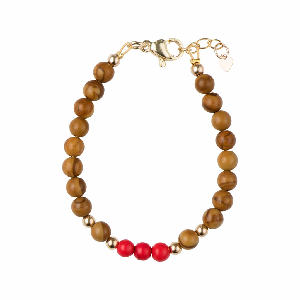 Picky Jellybeanzkids Picky Dye Wood Grain Stone With Red Beads Stackable Bracelet