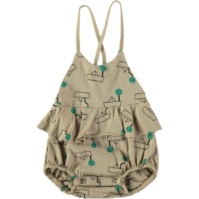 Picnik Romper Jellybeanzkids Picnik Allover Sailboat Bubble- Camel