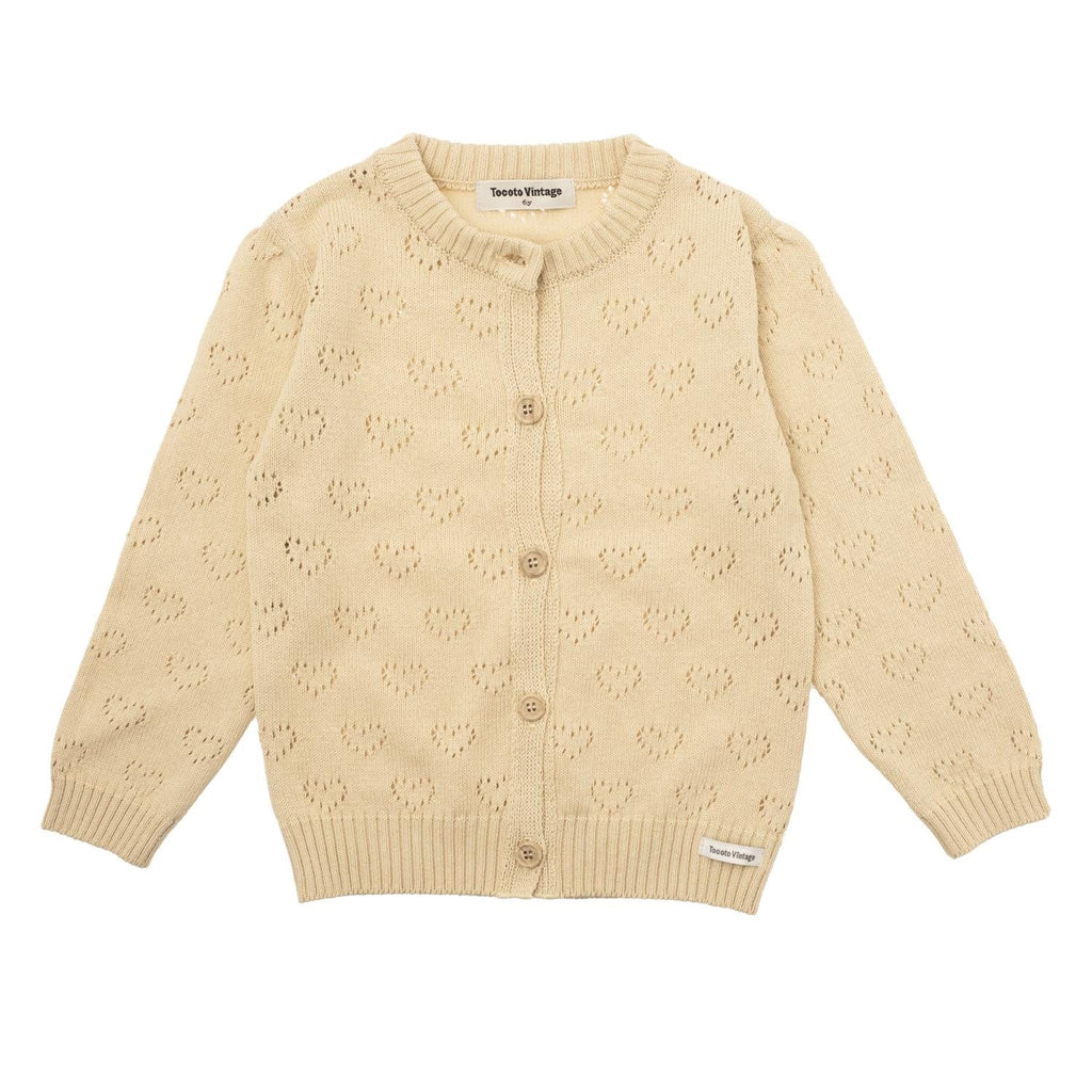 Tocoto Vintage Sweater Jellybeanzkids Tocoto Girls Knitted Openwork Heart Jacket- Yellow