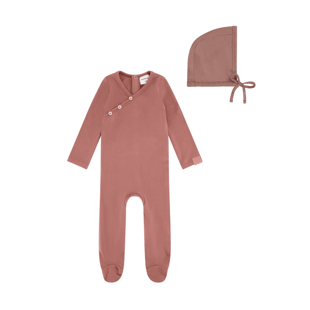 Zeebra Kids Footie Jellybeanzkids Zeebra Kimono Stretchie with Bonnet- Antique Rose